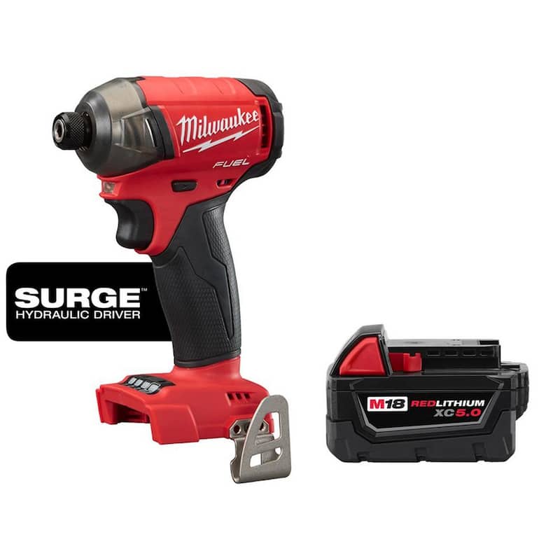 Milwaukee M18 FUEL SURGE 18V Impact Driver inalámbrico sin escobillas de Litio-Ion de 1/4 de pulgada con batería XC 5.0 Ah - 2760-20-48-11-1850
