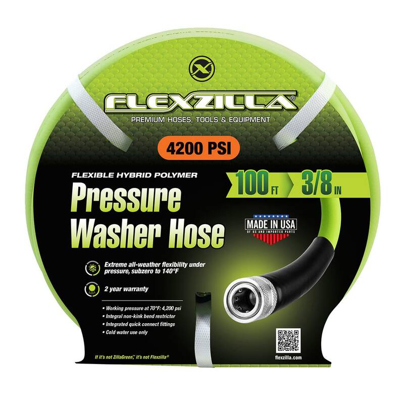 Flexzilla 3/8 in. x 100 ft. 4200 PSI Pressure Washer Hose with Quick-Connect Fittings - HFZPW426100Q