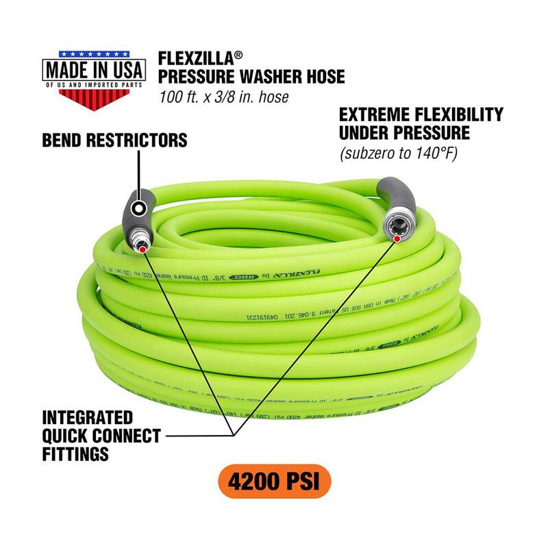 Flexzilla 3/8 in. x 100 ft. 4200 PSI Pressure Washer Hose with Quick-Connect Fittings - HFZPW426100Q