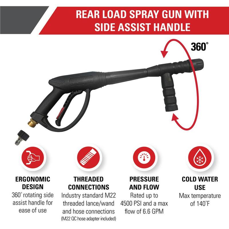 SIMPSON Spray Gun with Side Assist Handle, M22 Connections for Cold Water 4500 PSI Pressure Washer, Includes QC Adapter - 80148
