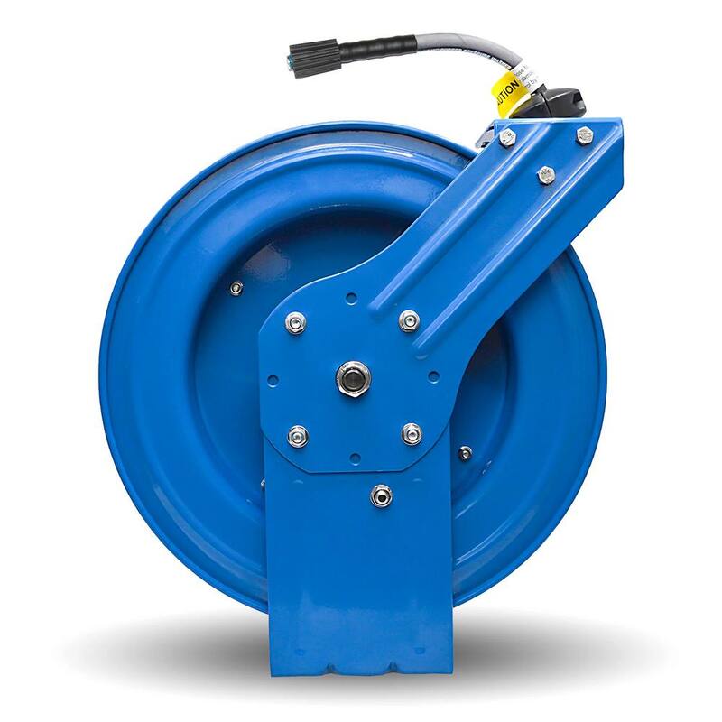 BLU SHIELD 1/4 in. x 50 ft. 3000 PSI Heavy-Duty Single Arm Pressure Washer Hose Reel and Hose Combo - PWRHD1450-NM