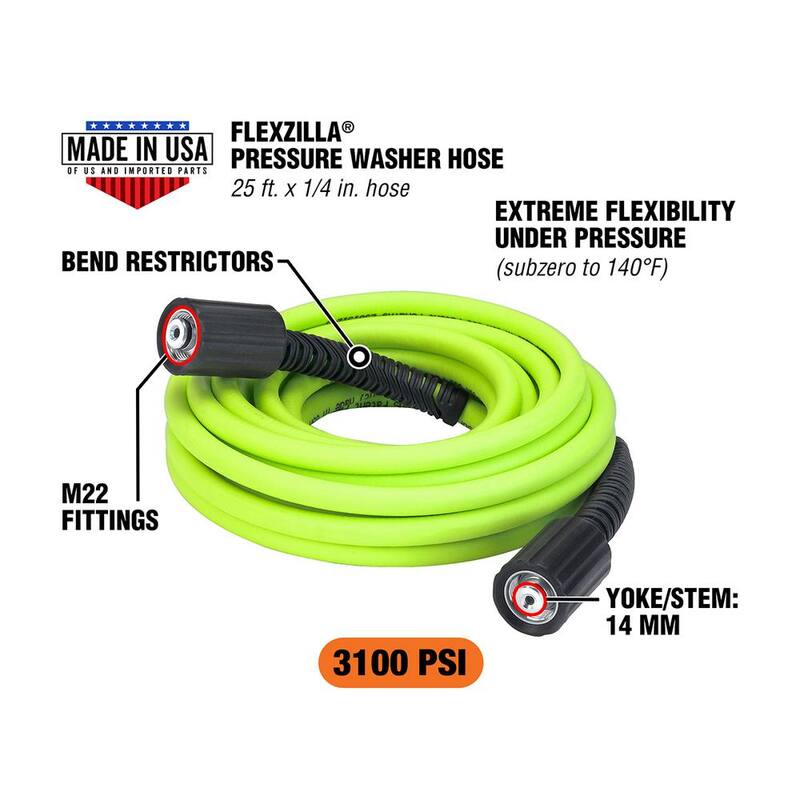 Flexzilla 1/4 in. x 25 ft. 3100 PSI Pressure Washer Hose with M22 Fittings - HFZPW3425M