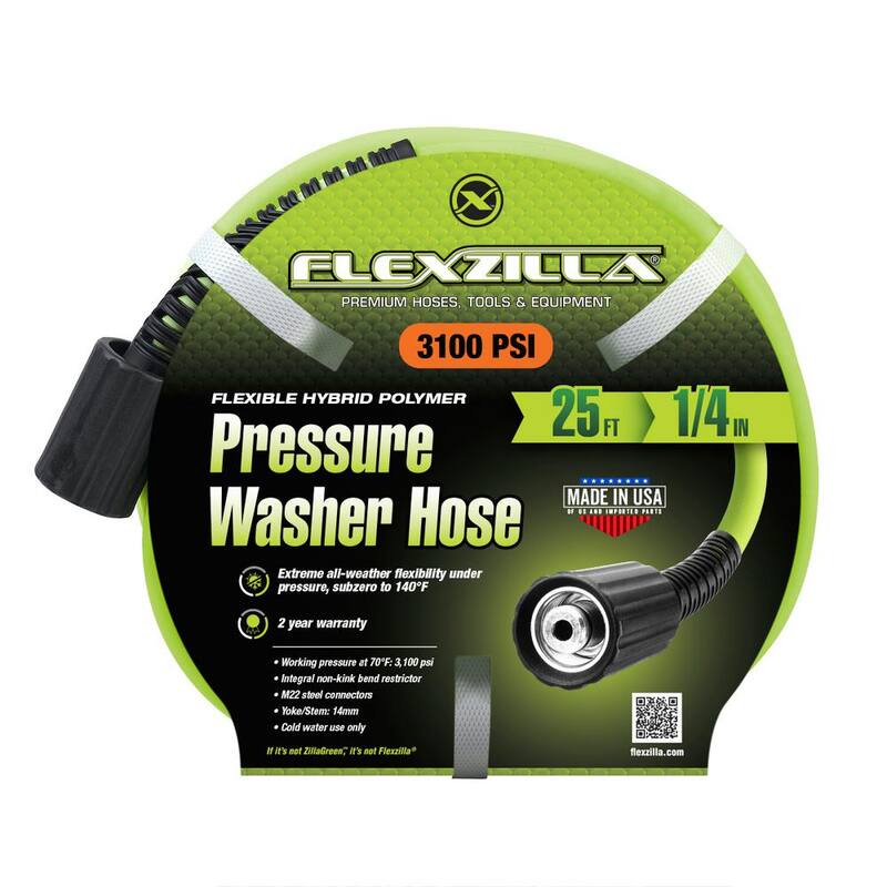 Flexzilla 1/4 in. x 25 ft. 3100 PSI Pressure Washer Hose with M22 Fittings - HFZPW3425M