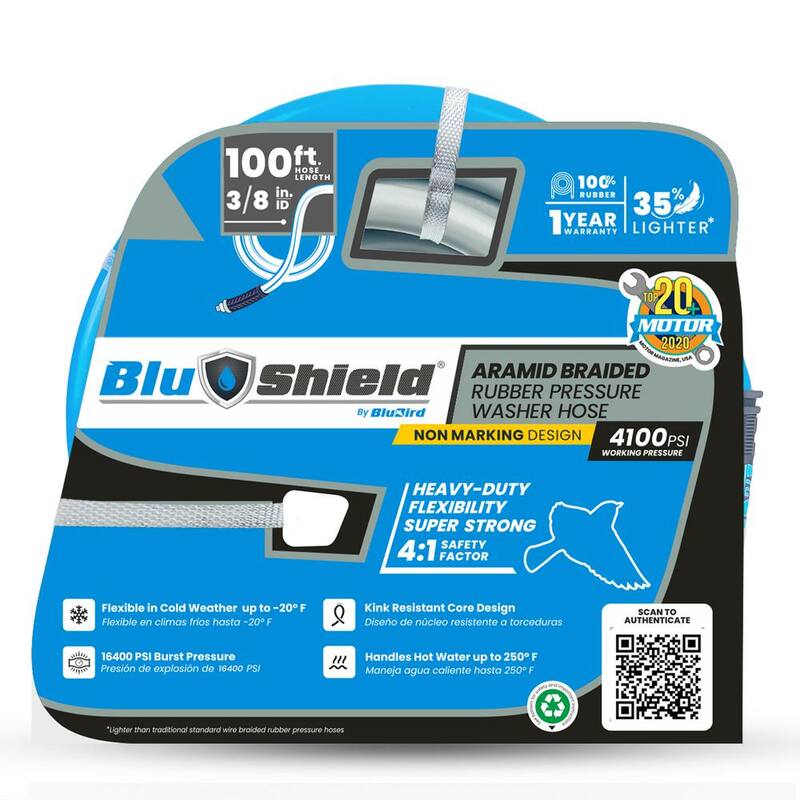 BLU SHIELD 3/8 in. x 100 ft. 4100 PSI Rubber Pressure Washer Hose, Non-Marking for Hot/Cold Water - PW38100-NM