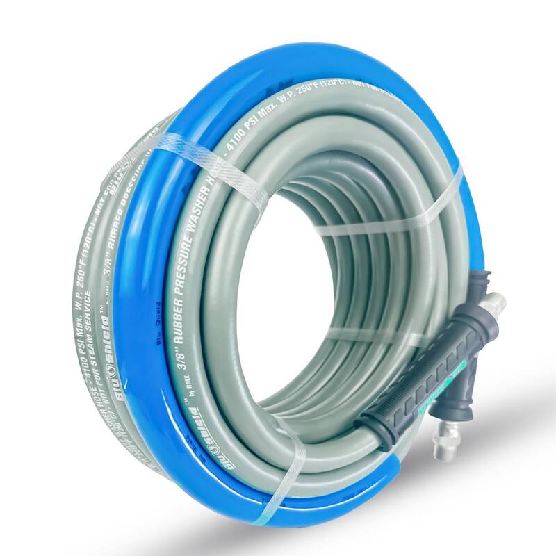 BLU SHIELD 3/8 in. x 100 ft. 4100 PSI Rubber Pressure Washer Hose, Non-Marking for Hot/Cold Water - PW38100-NM