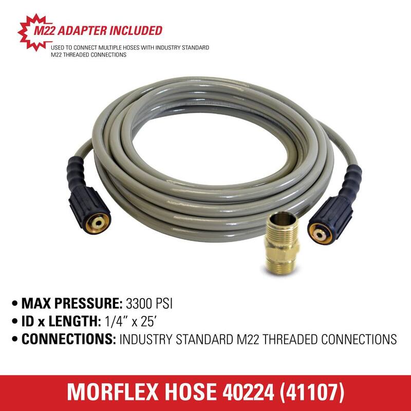 SIMPSON MorFlex 1/4 in. x 25 ft. High Pressure Hose with M22 Connections for 3300 PSI Cold Water Pressure Washers - 40224