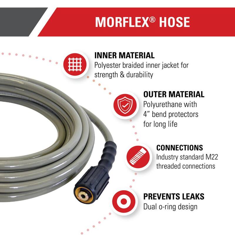 SIMPSON MorFlex 1/4 in. x 25 ft. High Pressure Hose with M22 Connections for 3300 PSI Cold Water Pressure Washers - 40224