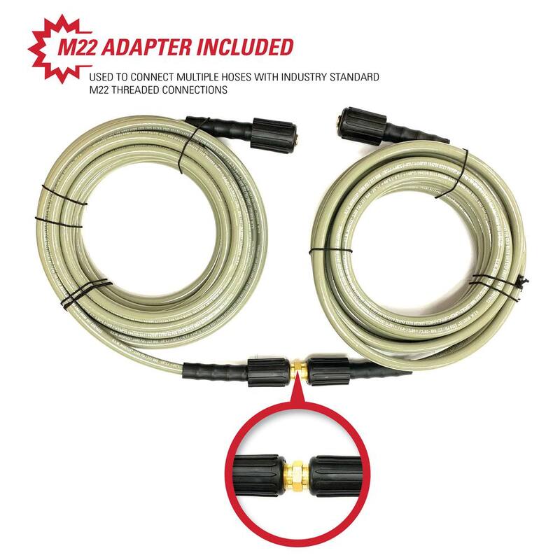 SIMPSON MorFlex 1/4 in. x 25 ft. High Pressure Hose with M22 Connections for 3300 PSI Cold Water Pressure Washers - 40224