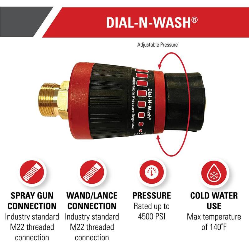 SIMPSON Dial-N-Wash Adjustable Pressure Regulator with M22 Connections for Cold Water 4500 PSI Pressure Washers - 82232