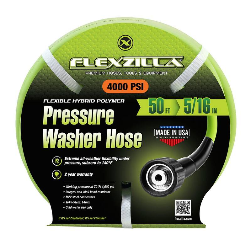 Flexzilla 5/16 in. x 50 ft. 4000 PSI Pressure Washer Hose with M22 Fittings - HFZPW40550M