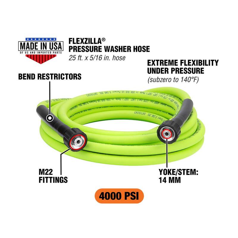 Flexzilla 5/16 in. x 50 ft. 4000 PSI Pressure Washer Hose with M22 Fittings - HFZPW40550M