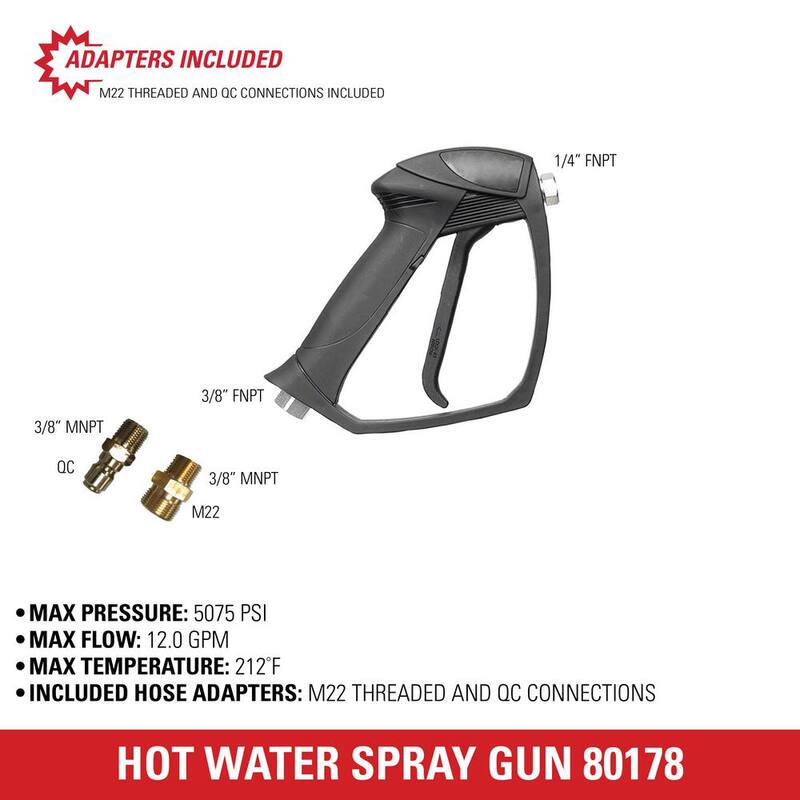 SIMPSON Professional Spray Gun with 1/4 in. FNPT Outlet Connection for Hot Water Pressure Washers, M22 and QC Adapters Included - 80178