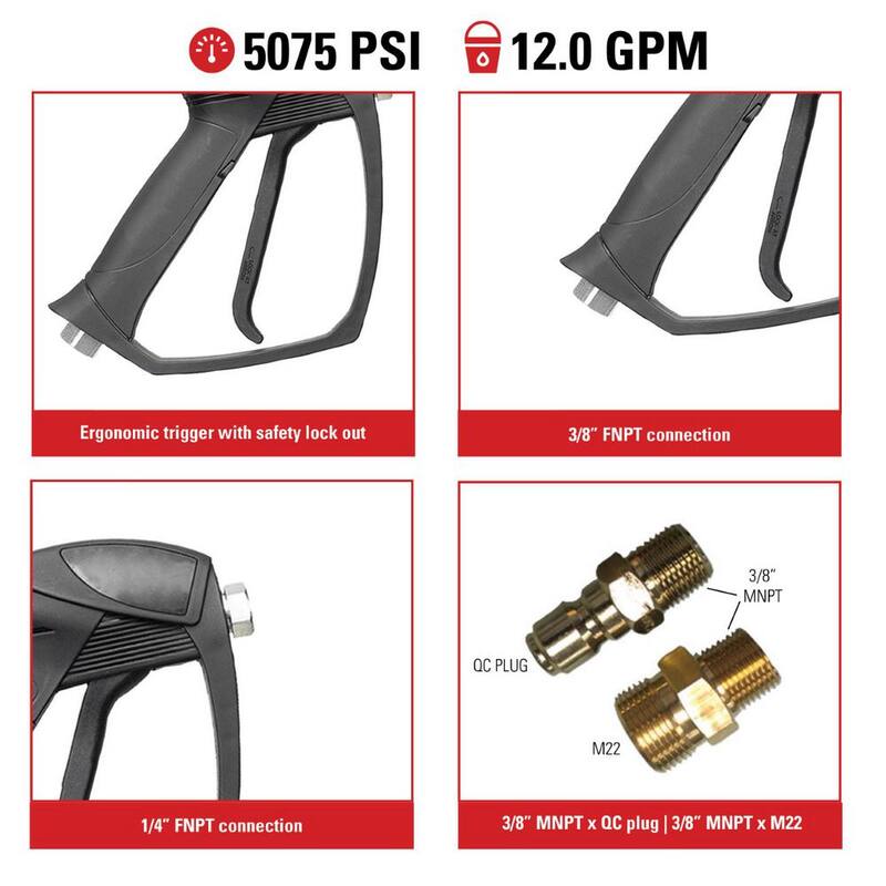 SIMPSON Professional Spray Gun with 1/4 in. FNPT Outlet Connection for Hot Water Pressure Washers, M22 and QC Adapters Included - 80178