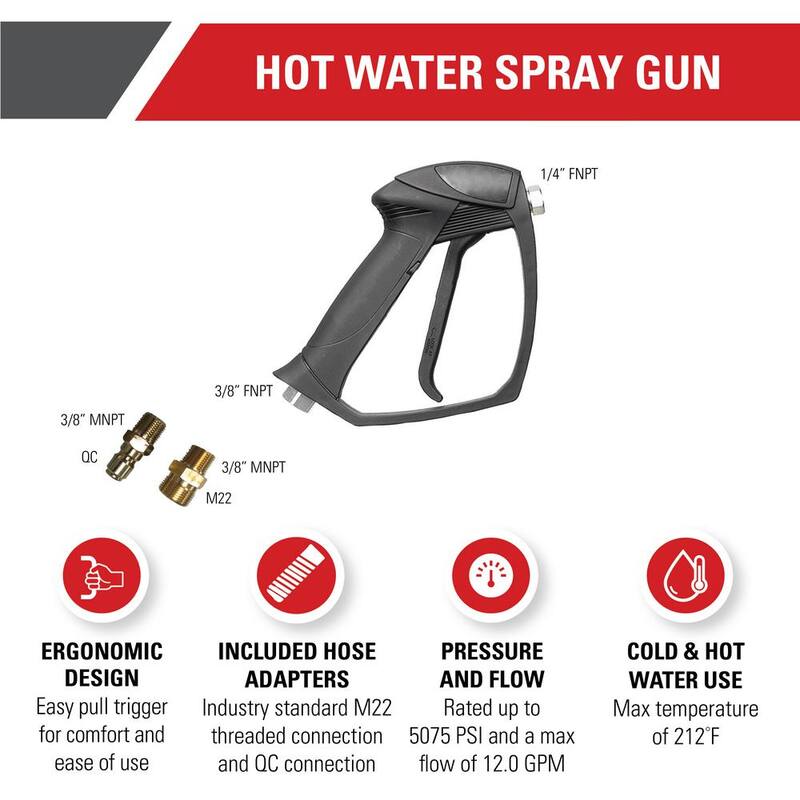 SIMPSON Professional Spray Gun with 1/4 in. FNPT Outlet Connection for Hot Water Pressure Washers, M22 and QC Adapters Included - 80178