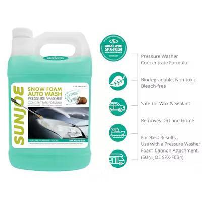 Sun Joe 1 Gal. Premium Snow Foam Pressure Washer Rated Car Wash Soap and Cleaner, Coconut - SPX-FCS1G-COC