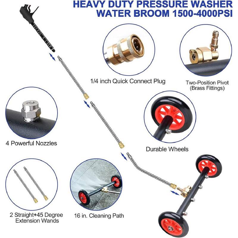 EVEAGE 16 in. 4000 PSI Pressure Washer Undercarriage Cleaner, w/Extension Wands, 4-Nozzles - QXJPJHH004-402