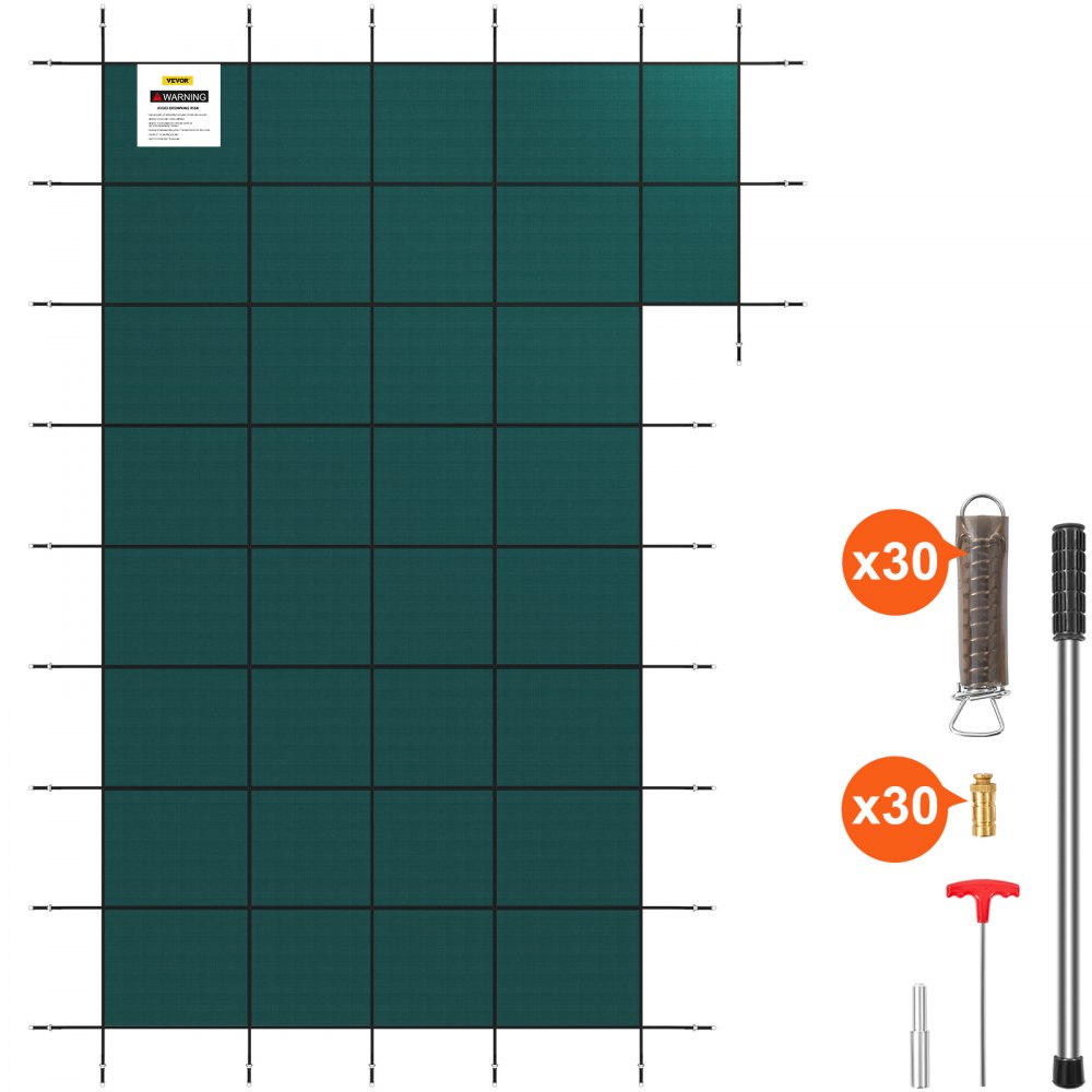 VEVOR Inground Pool Safety Cover, 22 ft x 42 ft Rectangular Winter Pool Cover with Right Step, Triple Stitched, High Strength Mesh PP, Good Rain Permeability, Installation Hardware Included - YYCMDY20X40FT8KU3V0