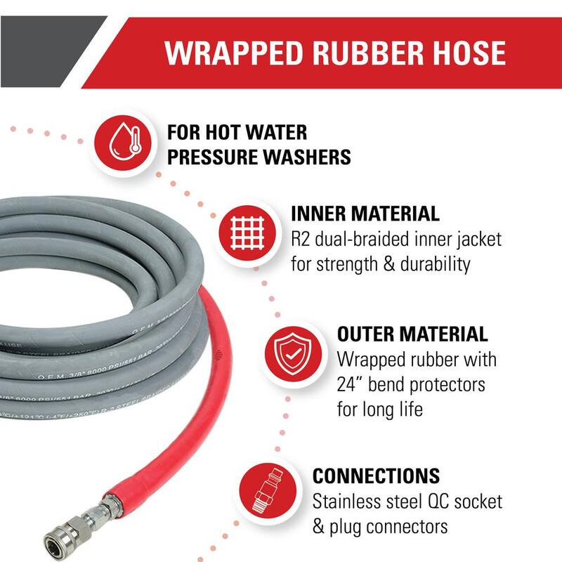 SIMPSON Wrapped Rubber 1/2 in. x 200 ft Replacement/Extension Hose with QC Connections for 10,000 PSI Hot Water Pressure Washers - 41192