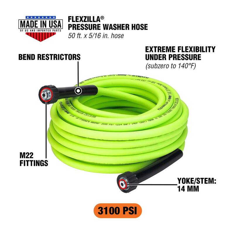 Flexzilla 5/16 in. x 50 ft. 3100 PSI Pressure Washer Hose with M22 Fittings - HFZPW3550M