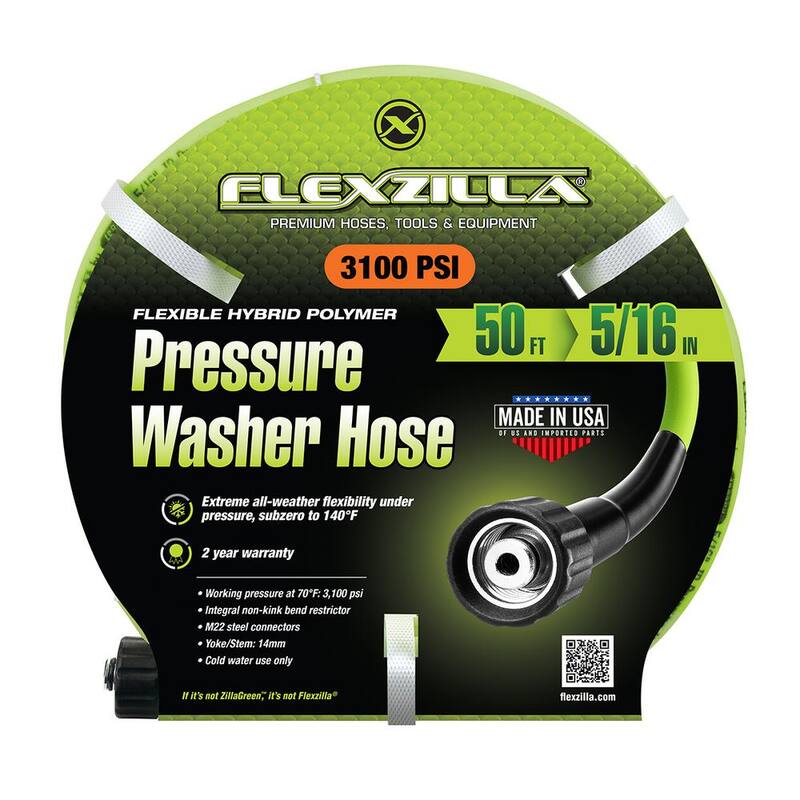 Flexzilla 5/16 in. x 50 ft. 3100 PSI Pressure Washer Hose with M22 Fittings - HFZPW3550M