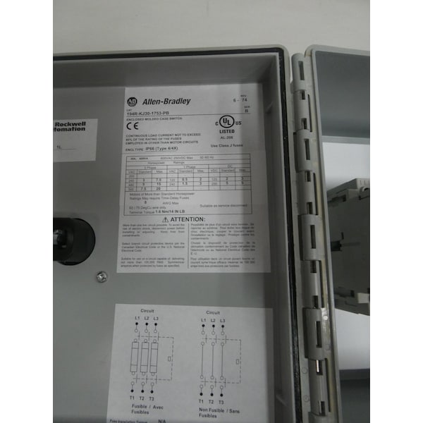 Allen Bradley 3P 30A AMP 600V-AC INTERRUPTOR DE CAJA MOLDEADA - 194R-KJ30-1753-PB
