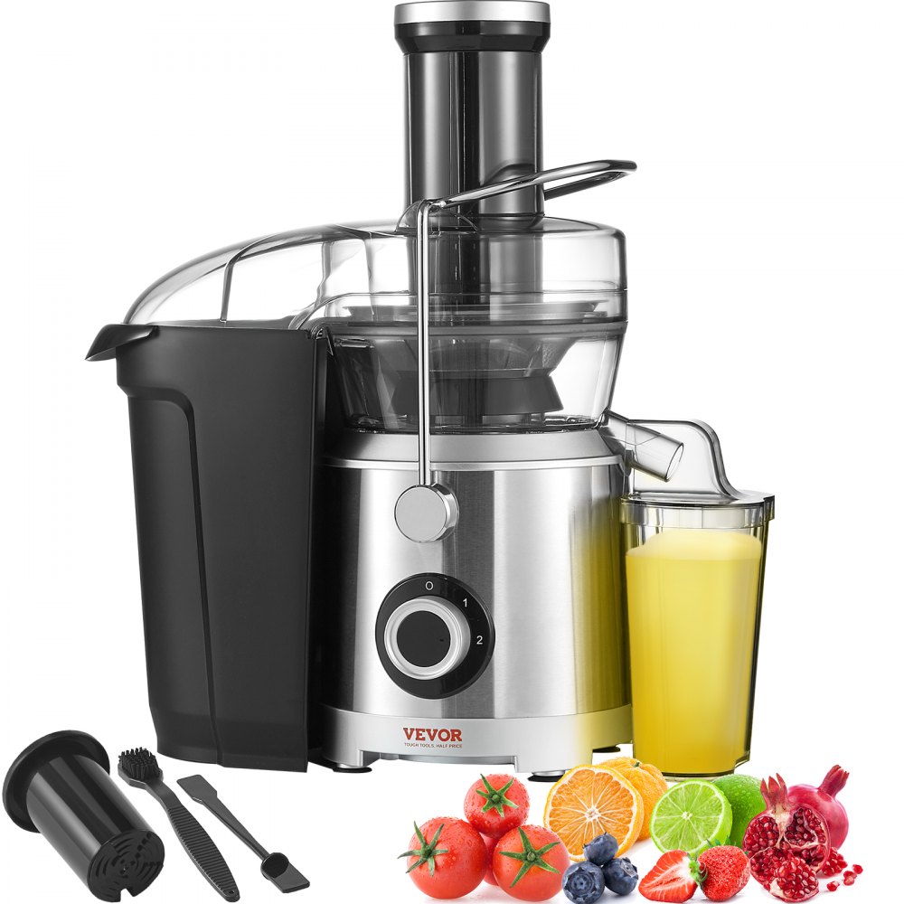 VEVOR Juicer Machine, 1000W Motor Centrifugal Juice Extractor, Easy Clean Centrifugal Juicers, Big Mouth Large 3" Feed Chute for Fruits and Vegetables, 2 Speeds Juice Maker, Stainless Steel, BPA Free - LXGSZZJS1000W23DSV1