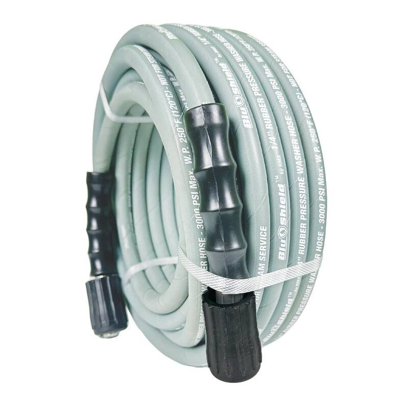 BLU SHIELD 1/4 in. x 100 ft. 3000 PSI Rubber Pressure Washer Hose, Non-Marking with M22 Fittings - PW14100-NM