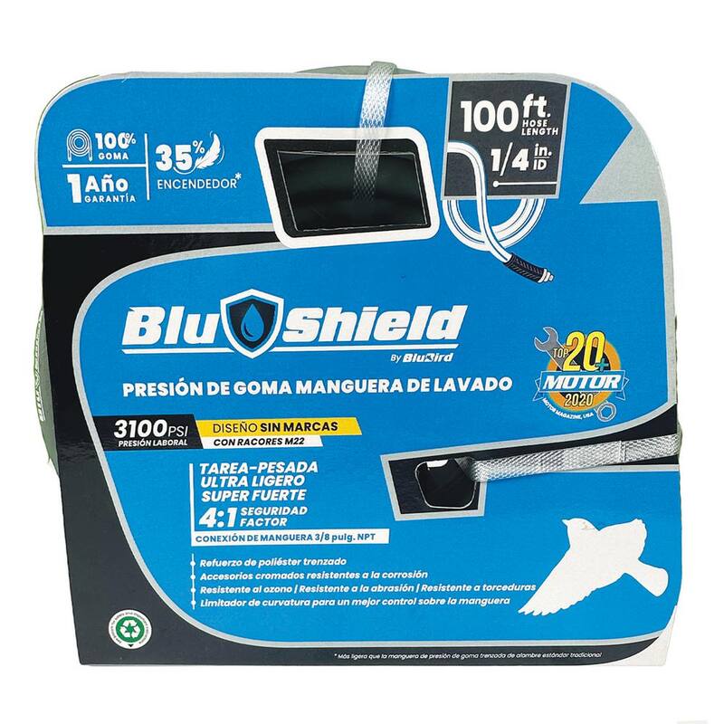 BLU SHIELD 1/4 in. x 100 ft. 3000 PSI Rubber Pressure Washer Hose, Non-Marking with M22 Fittings - PW14100-NM