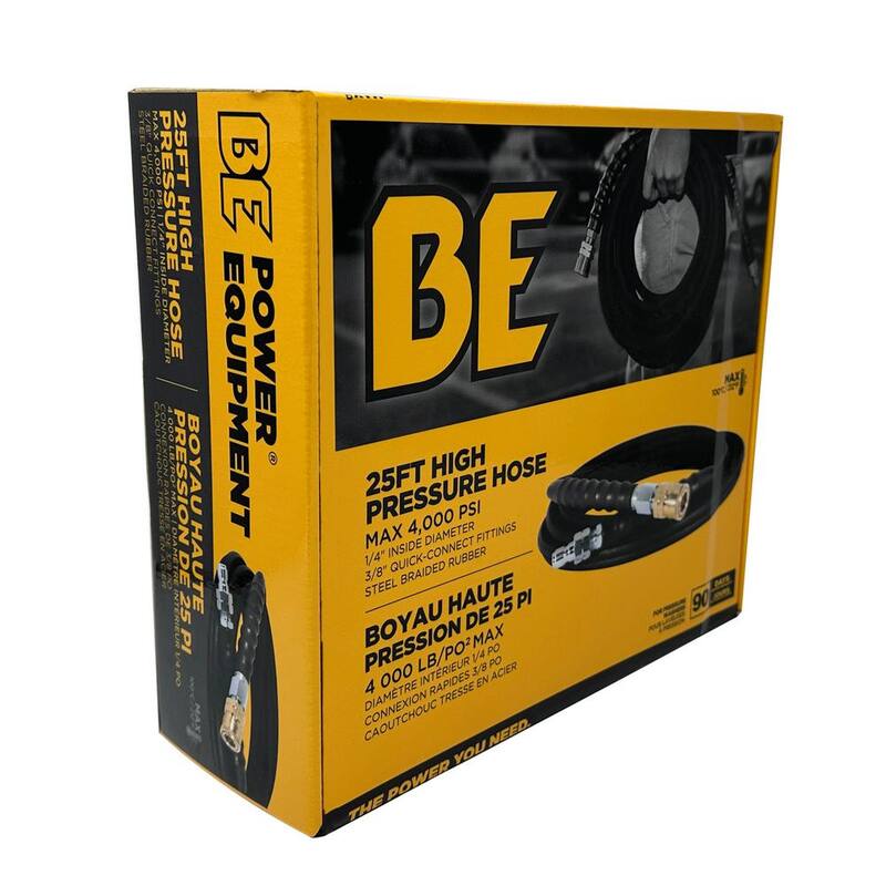BE POWER EQUIPMENT 1/4 in. x 25 ft. 4,000 PSI Pressure Washer Hose High-Pressure Wire-Braided with Quick-Connects - 85.225.228