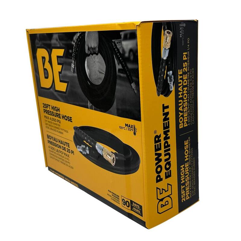 BE POWER EQUIPMENT 1/4 in. x 25 ft. 4,000 PSI Pressure Washer Hose High-Pressure Wire-Braided with Quick-Connects - 85.225.228