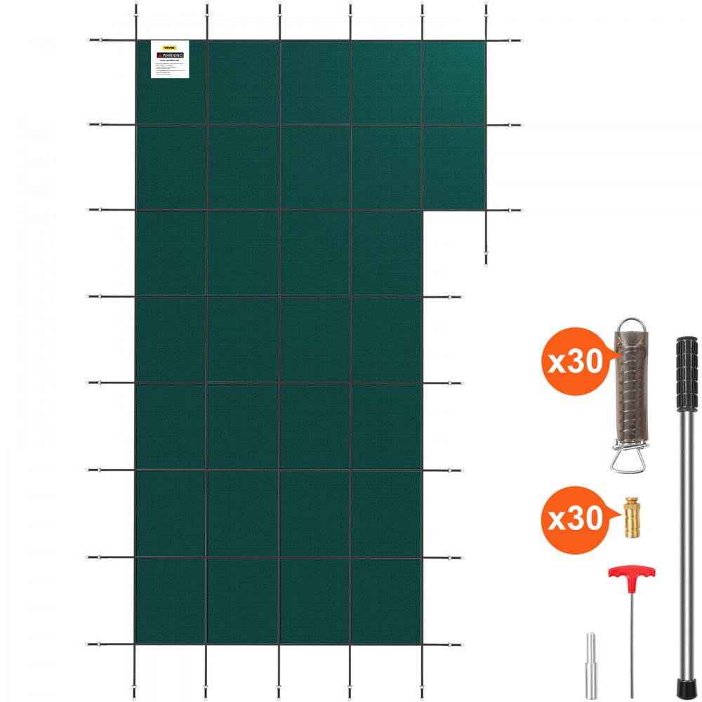 VEVOR Inground Pool Safety Cover, 20 ft x 38 ft Rectangular Winter Pool Cover with Right Step, Triple Stitched, High Strength Mesh PP Material, Good Rain Permeability, Installation Hardware Included - YYCMDY18X36FT2B3DV0