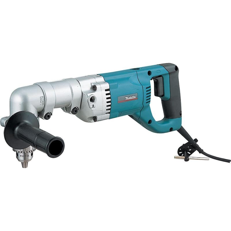 Broca angular reversible con llave de mandril de 1/2 pulgadas y 2 velocidades codificada de 7.5 amperes Makita con mango lateral y estuche de herramientas - DA4000LR