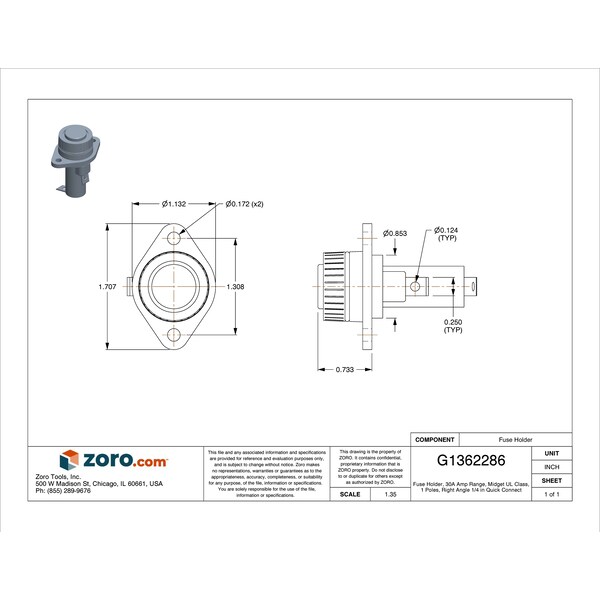 Mersen Fuse Holder, 1 Poles, 0 to 30A Amp Range, 600V AC/DC Volt Rating - GPM-B90