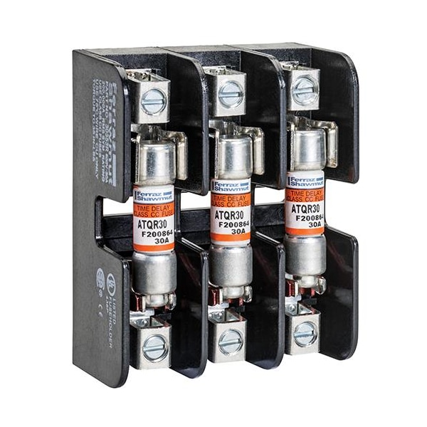 Mersen Open Fuse Block, CC UL Class, 3 Poles, 600V AC/DC Volt Rating - 30353R