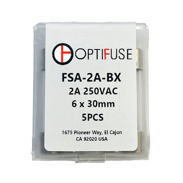 Optifuse 3AG 1/4 x 1 1/4 - Fast, 250V 2A, Box - FSA-2A-BX