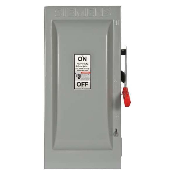 Interruptor de seguridad Siemens sin fusible, trabajo pesado, 600V CA, 2PST, 100 A, NEMA 1 - HNF263