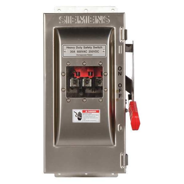 Interruptor de seguridad de fusibles Siemens, resistente, 600V AC, 3PST, 30 A, NEMA 3R - HF361SW