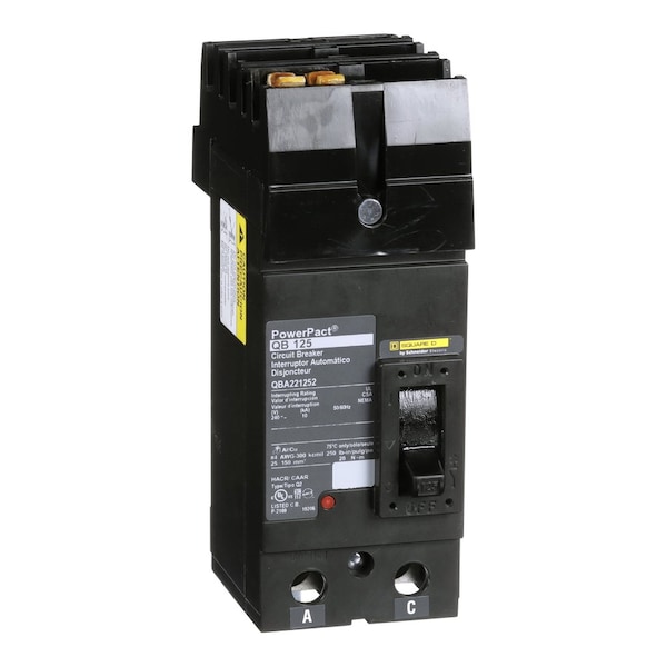 Square D Molded Case Circuit Breaker, QBA Series, 125A, 2 Pole, 240V AC, 10kA at 240V AC - QBA221252