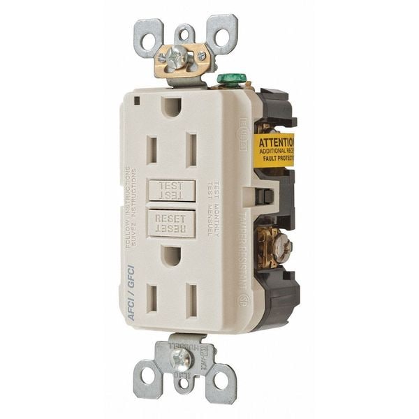 Hubbell Wiring Device-Kellems AF/GF Rec, Light Almond, 15A Comb - AFGF15TRLA