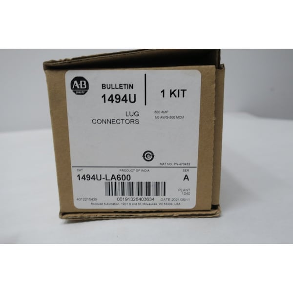 Kit de Conector de Anillo Allen Bradley 600A 1/0 Awg-500Mcm para Interruptor de Desconexión Piezas y Accesorios - 1494U-LA600