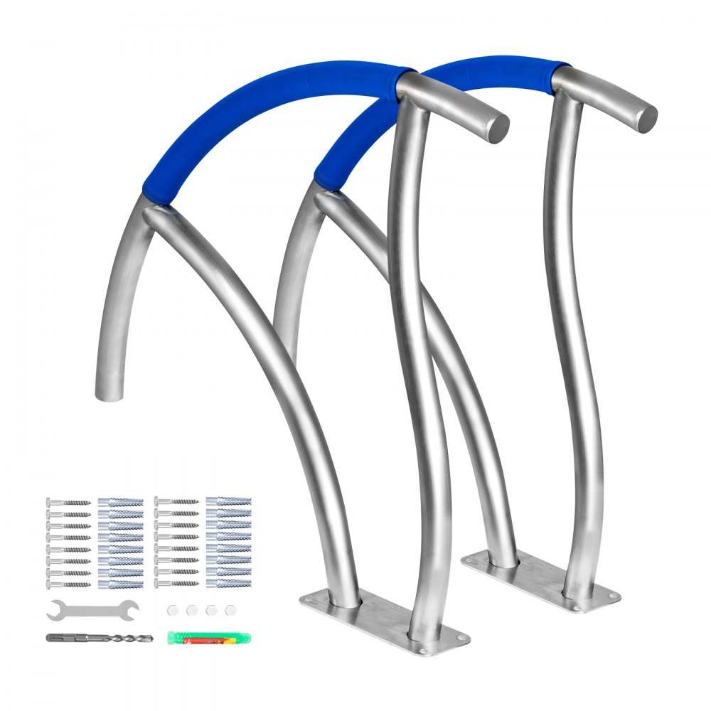 VEVOR Pool Handrail, 2Pack 30"x30" Swimming Pool Stair Rail, 304 Stainless Steel Stair Pool Hand Rail Rated 375lbs Load Capacity, Pool Rail with Quick Mount Base Plate, and Complete Mounting Accessory - BXGY30X302PCSXI6UV0