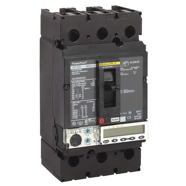 Square D Molded Case Circuit Breaker, JGL Series, 250A, 3 Pole, 600V AC, 65kA at 240V AC - JGL36250U43X