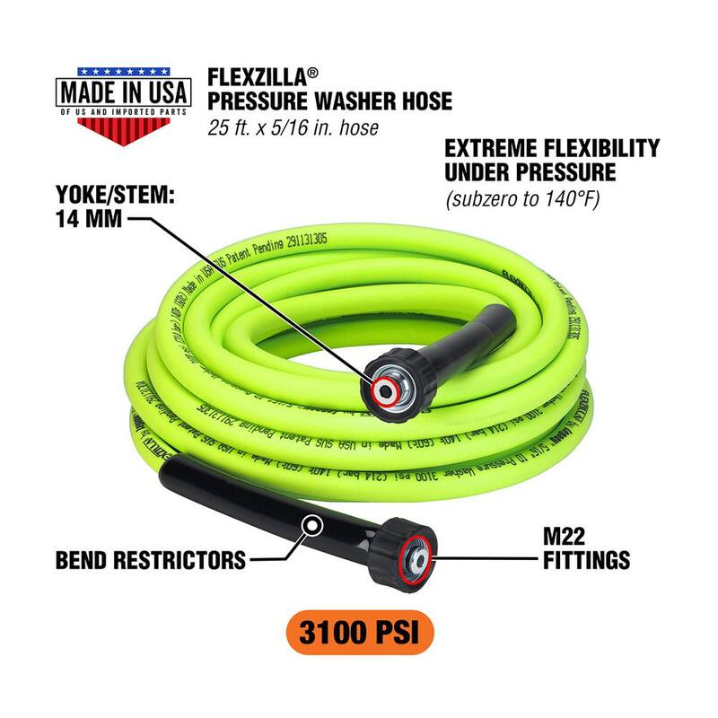 Flexzilla 5/16 in. x 25 ft. 3100 PSI Pressure Washer Hose with M22 Fittings - HFZPW3525M