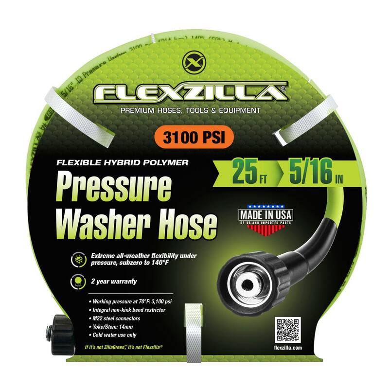 Flexzilla 5/16 in. x 25 ft. 3100 PSI Pressure Washer Hose with M22 Fittings - HFZPW3525M
