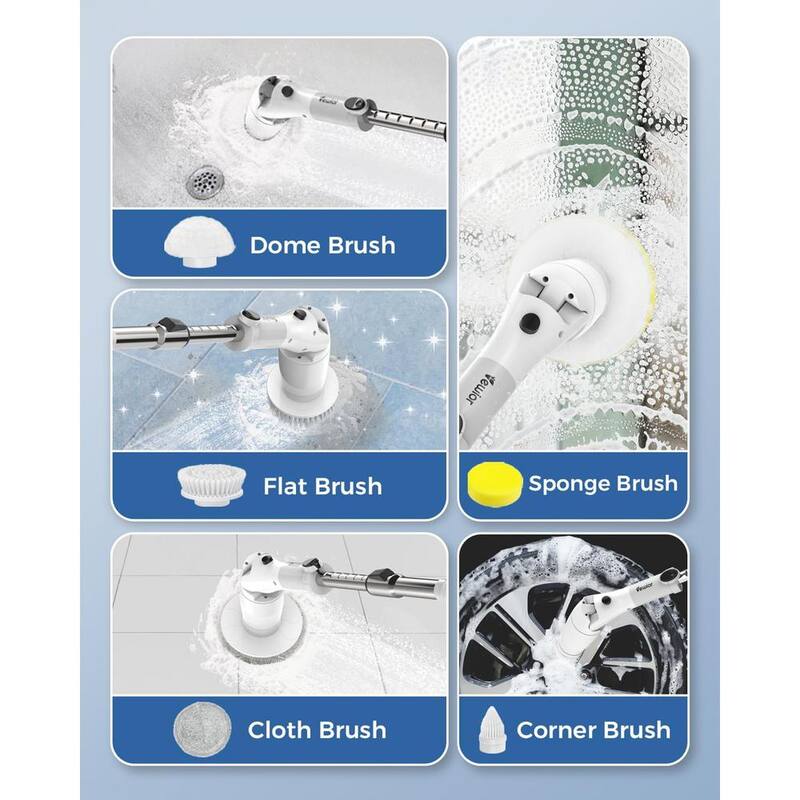 ITOPFOX 2 Speeds 3 Angle Cordless Electric Spin Power Shower Scrubber with Display, 5 Replaceable Brush Heads, Extension Handle - H2SA17-1OT002