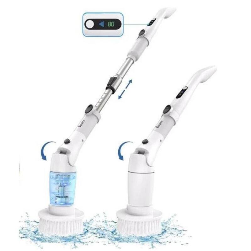 ITOPFOX 2 Speeds 3 Angle Cordless Electric Spin Power Shower Scrubber with Display, 5 Replaceable Brush Heads, Extension Handle - H2SA17-1OT002
