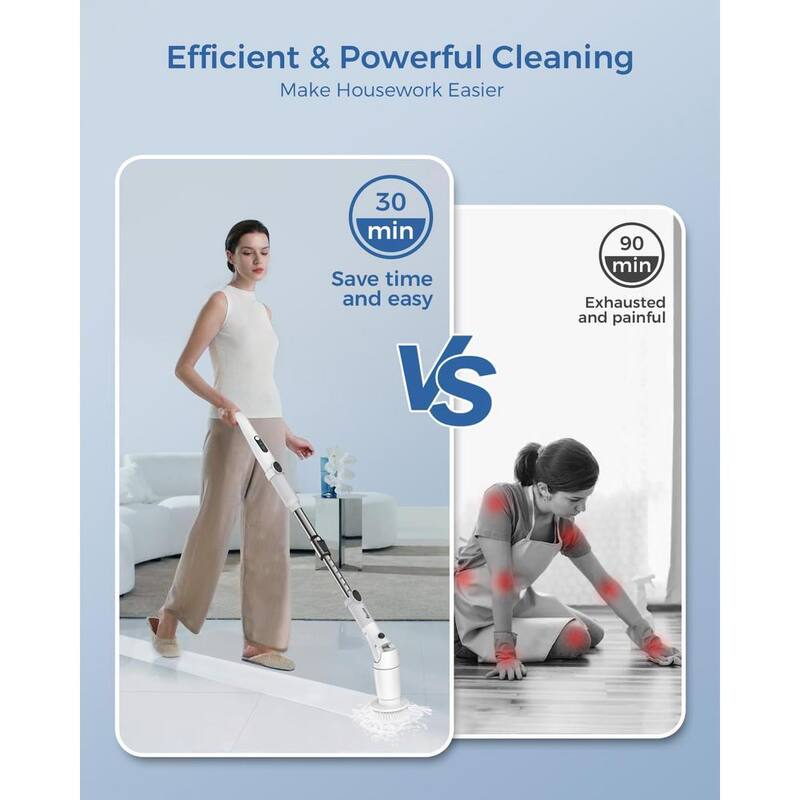 ITOPFOX 2 Speeds 3 Angle Cordless Electric Spin Power Shower Scrubber with Display, 5 Replaceable Brush Heads, Extension Handle - H2SA17-1OT002