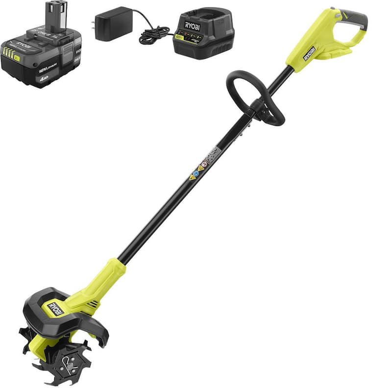 RYOBI ONE+ 18V 8 in. Cordless Cultivator with 4.0 Ah Battery and Charger - P2750