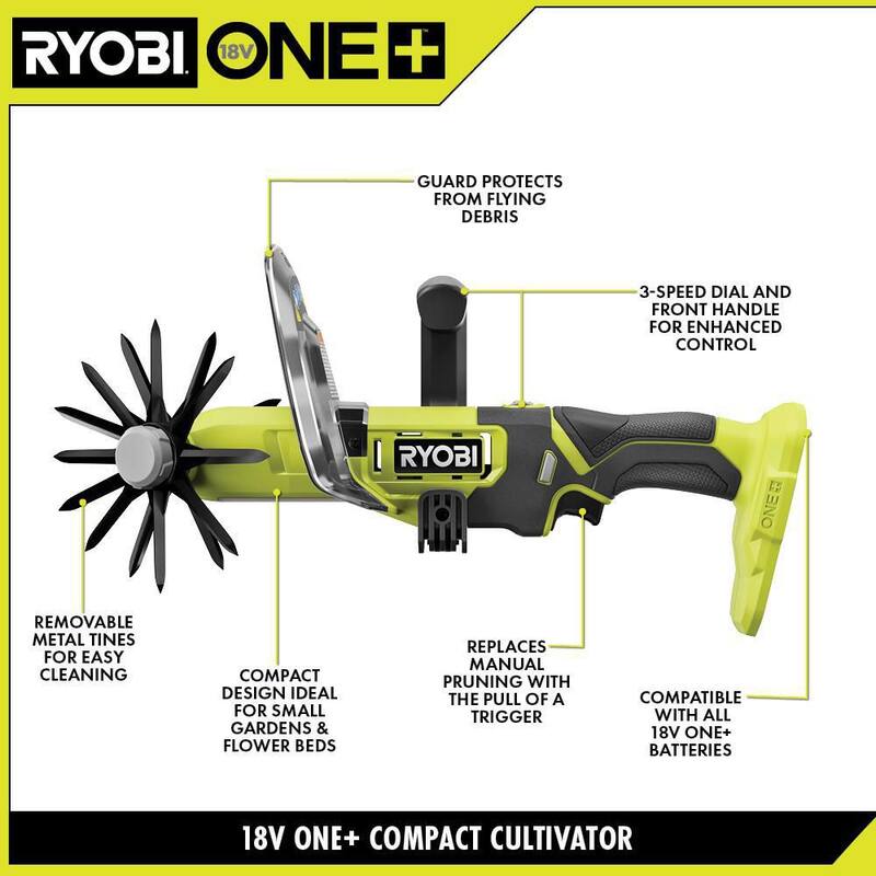 RYOBI ONE+ 18V Cordless Compact Battery Cultivator (Tool Only) - P2909BTL