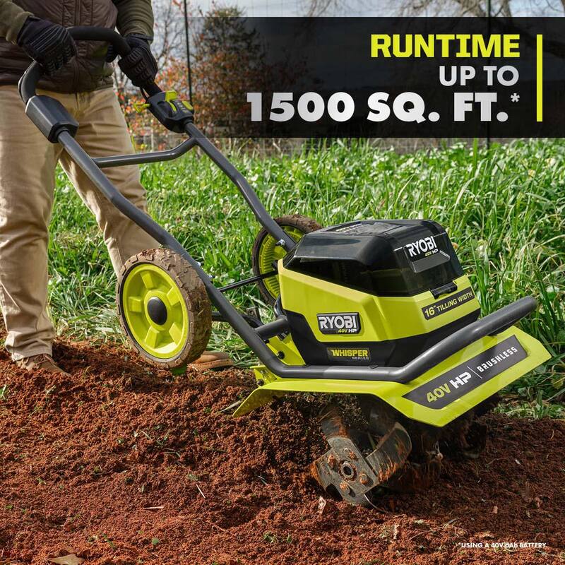 RYOBI 40V HP Brushless 16 in. Front Tine Tiller with Adjustable Tilling Width with 6.0 Ah Battery and Quick Charger - RY40730